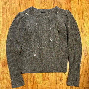 Something Navy Jewel Decor Puff Sleeve Wool Sweater